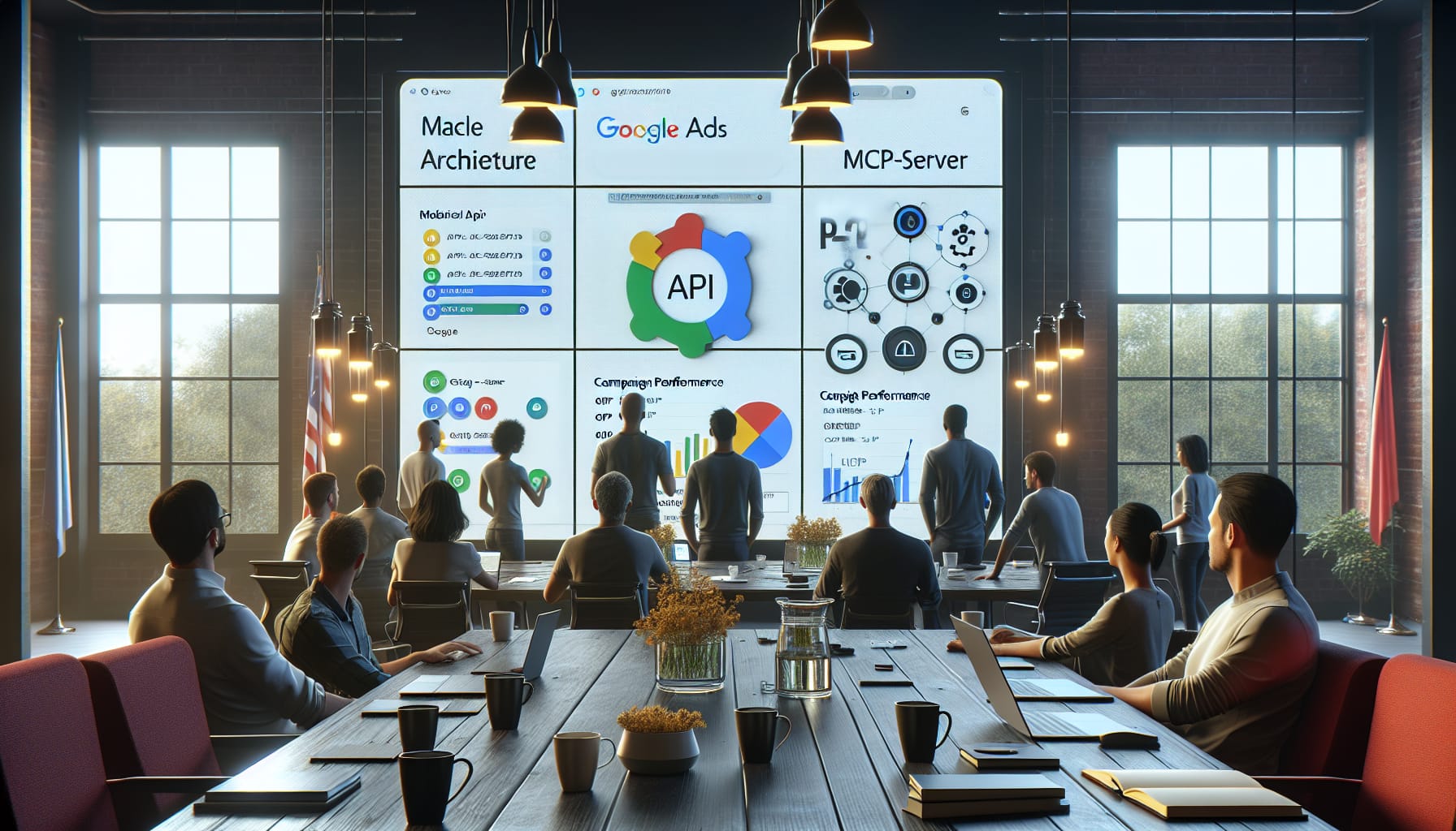 Diagrama del servidor Model Context Protocol MCP integrado con la API de Google Ads para análisis con IA