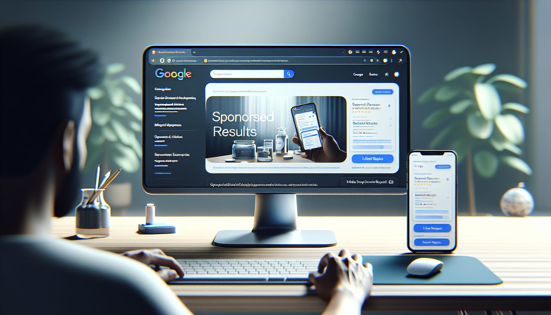Interfaz de Google Search mostrando la nueva etiqueta Sponsored Results en los anuncios